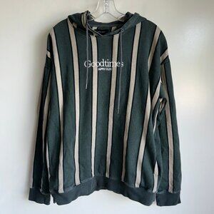 COTTON ON Green/Tan Striped Goodtimes Hooded Sweatshirt Size Large